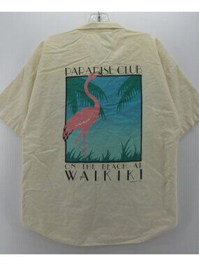 VINTAGE Crazy Shirts Hawaii Shirt Small Cream Waikiki Flamingo Camp *